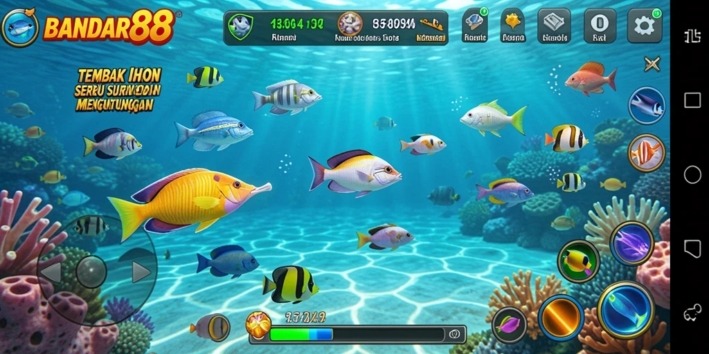 Tangkapan layar gameplay BANDAR88 menampilkan aksi seru menembak ikan.