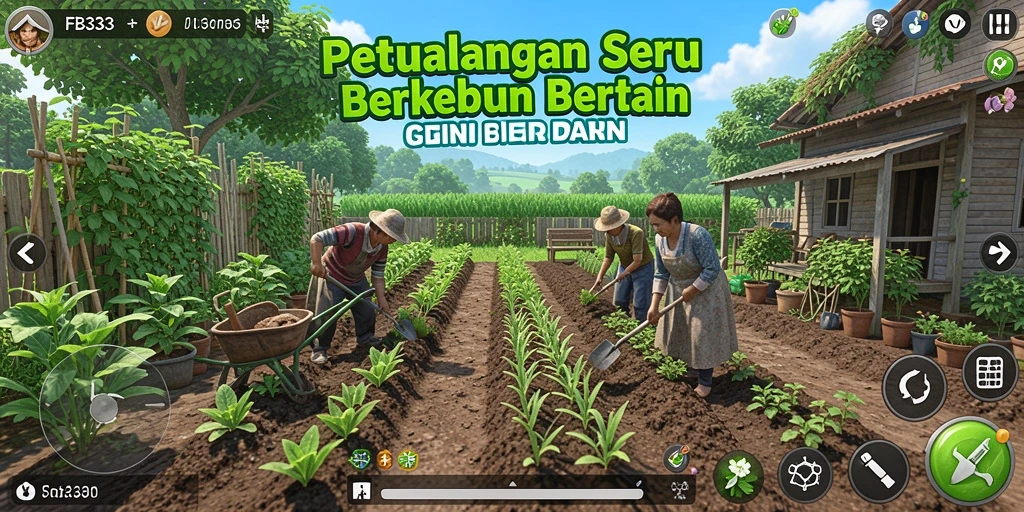 Screenshot gameplay FB333 yang menampilkan aktivitas bertani yang seru.