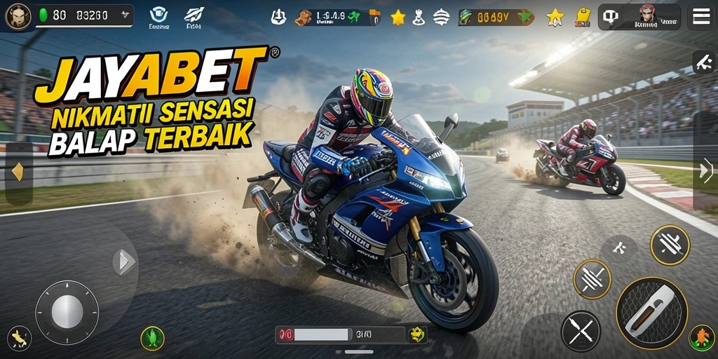 Tampilan gameplay seru pada lintasan balap motor.