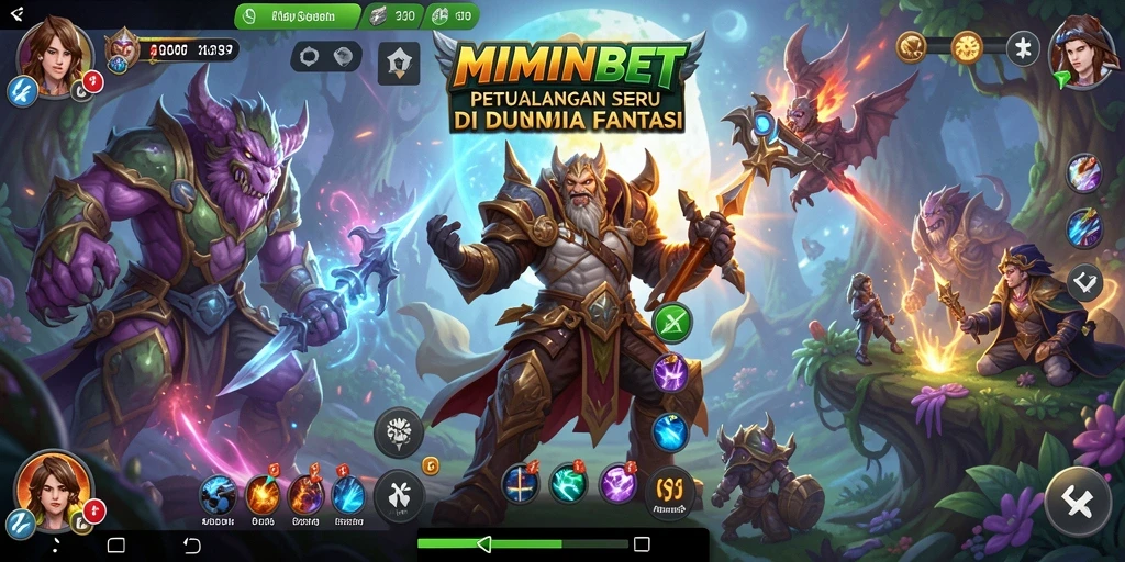 Screenshot MIMINBET menampilkan karakter sedang berpetualang di dunia fantasi.