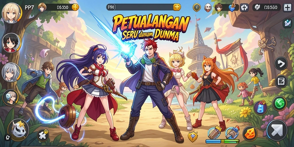 Screenshot gameplay PP7 yang menampilkan karakter anime yang beraksi.