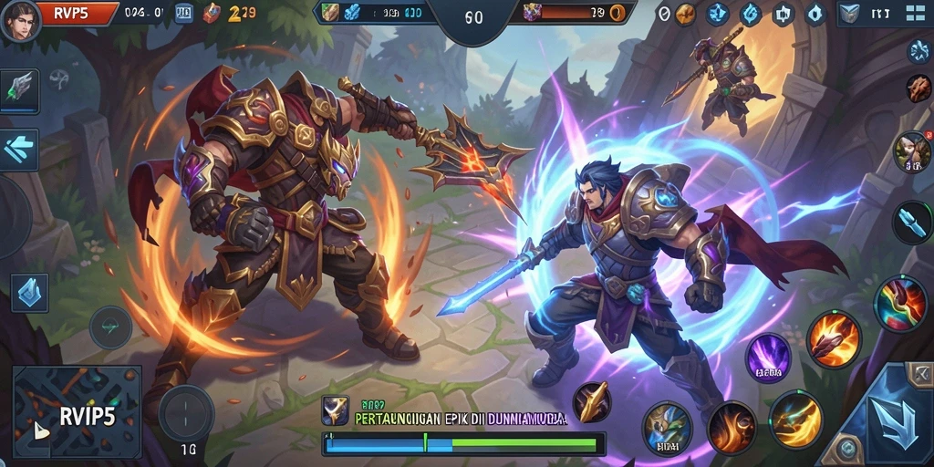 Tangkapan layar dari gameplay seru RVIP5 di arena pertempuran MOBA.