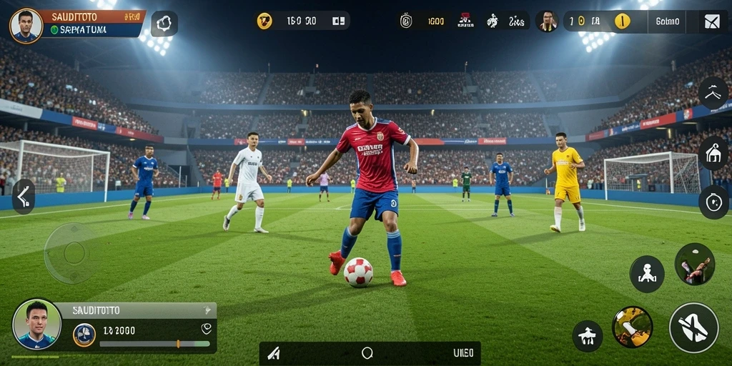 Tampilan gameplay SAUDITOTO yang memukau saat pertandingan sepak bola.