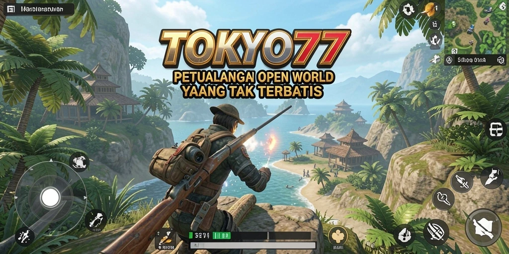 Gameplay TOKYO77 menampilkan eksplorasi kota Tokyo yang megah.
