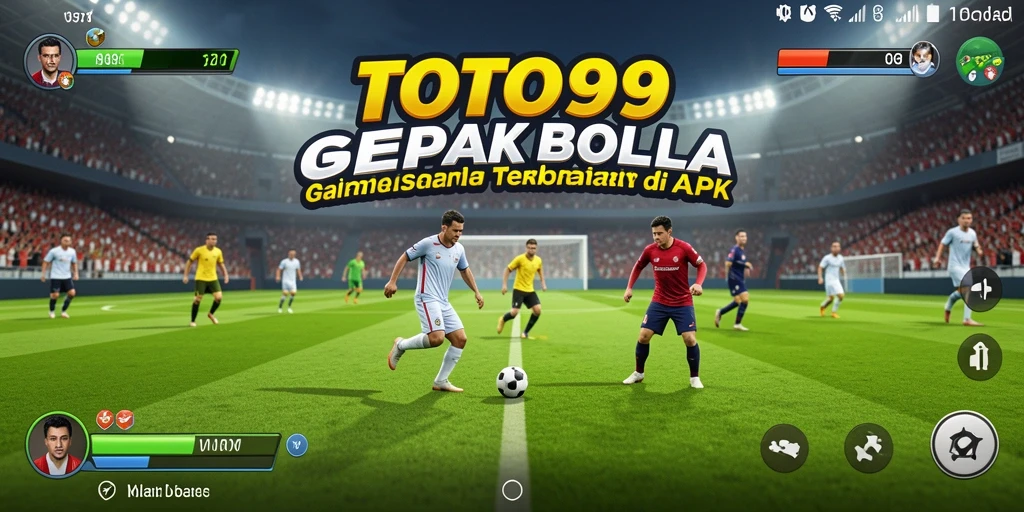 Screenshot gameplay TOTO99 dengan aksi sepak bola yang intens.
